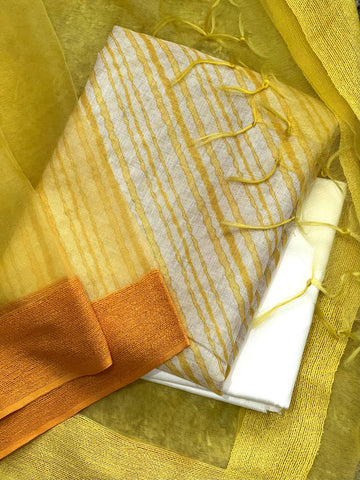 Sparkling Yellow Ombre Pure Organza Silk Unstitched Salwar Set Geetha Creation
